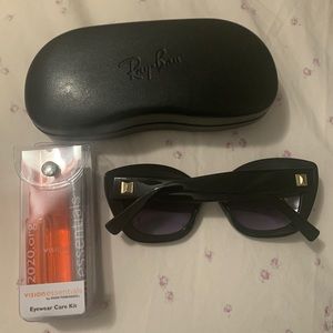 Cateye glasses, RayBan case & cleaner